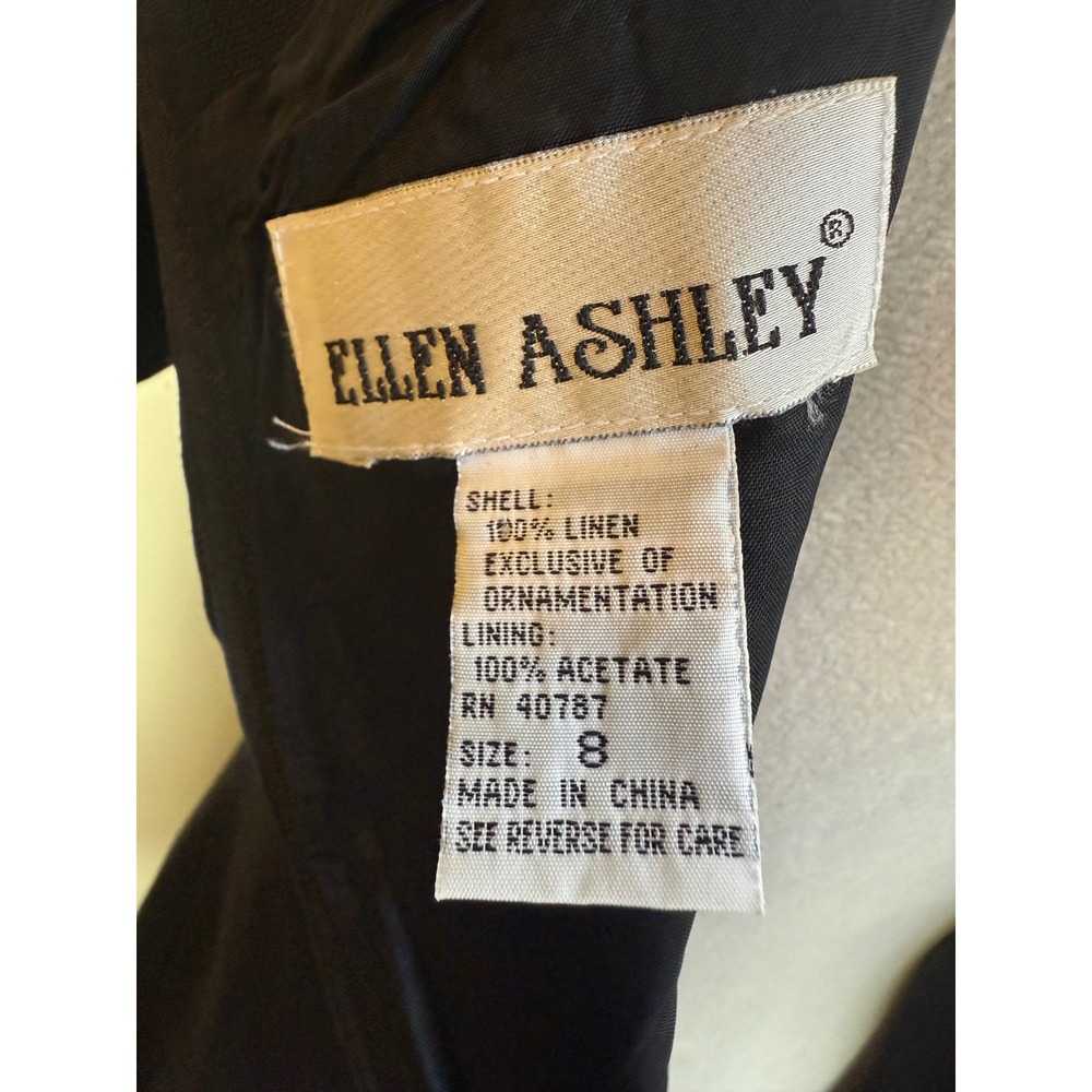 Ellen Ashley Black Linen Sheath‎ Dress White 8 retro embroidered coquette beaded - Picture 4 of 4